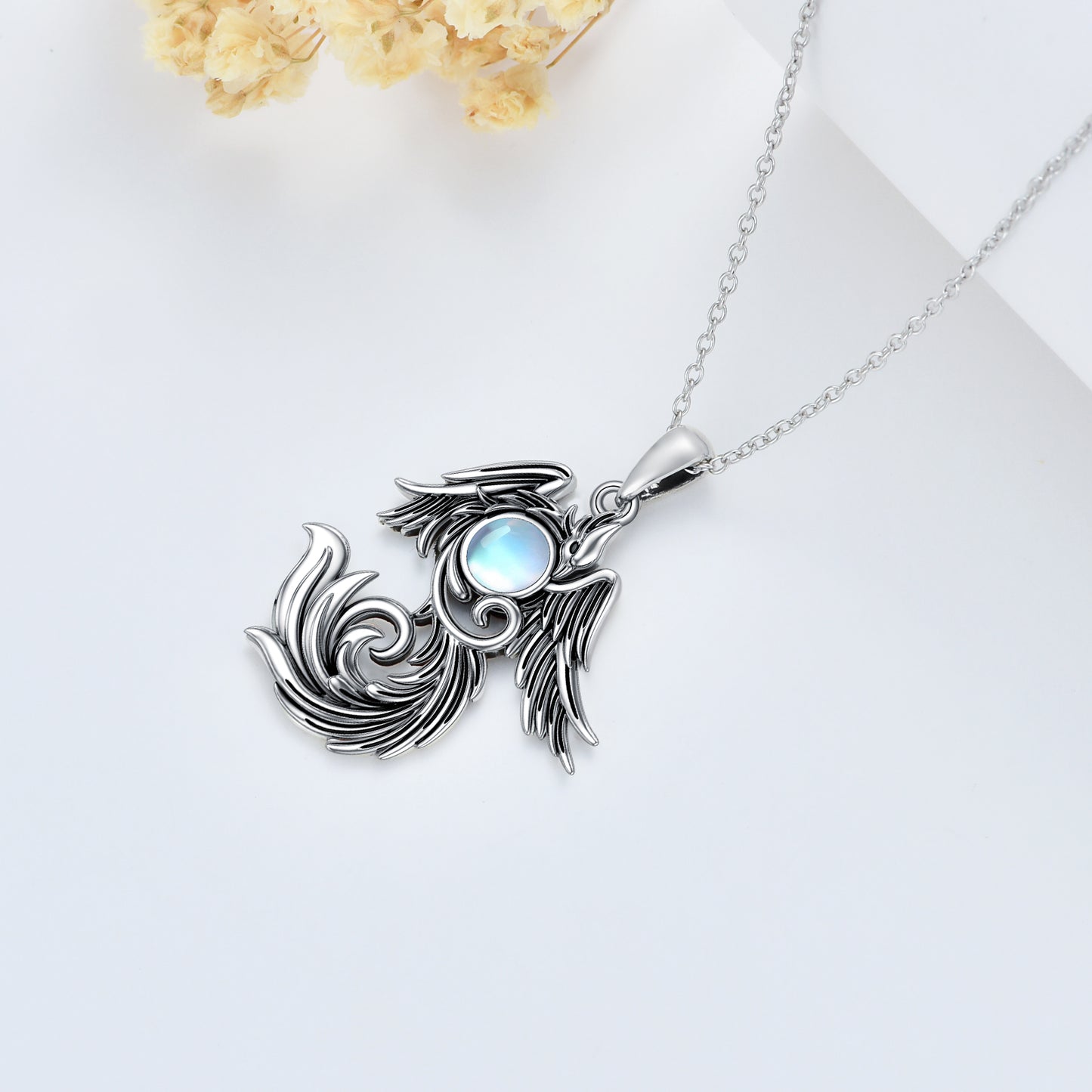 Moonstone Phoenix Necklace 925 Sterling Silver as Gifts for Women and Men