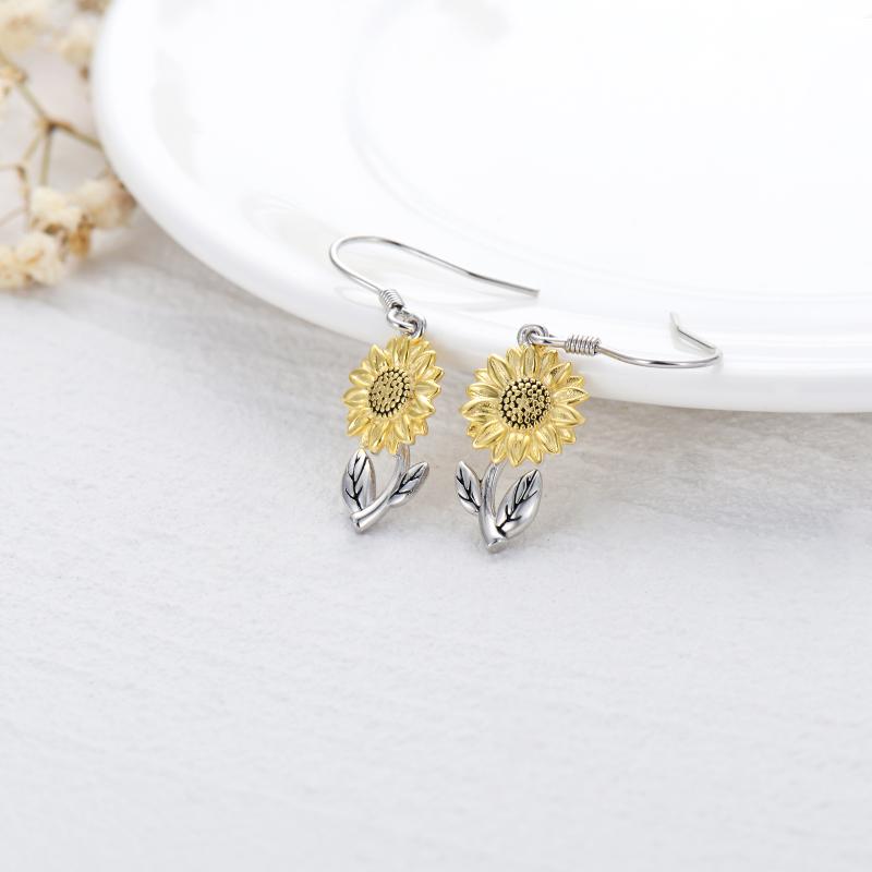 925 Sterling Silver Sunflower Dangle Earrings for Women Girls Teen