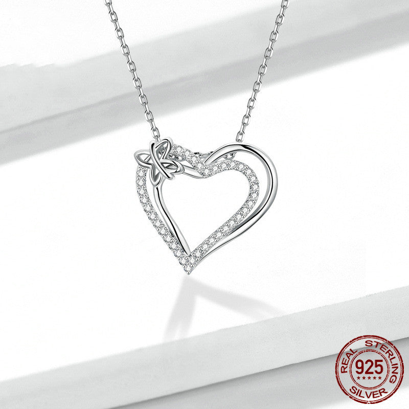 Simple Double Heart Sterling Silver Pendant Necklace