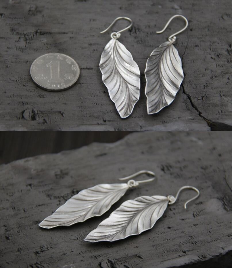 s925 sterling silver earrings temperament leaf earrings