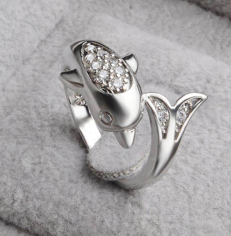 925 Silver Creative Dolphin Ring Adjustable Size