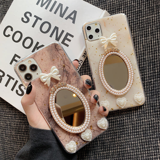 Marble Bowknot Rhinestone Mirror Back cover