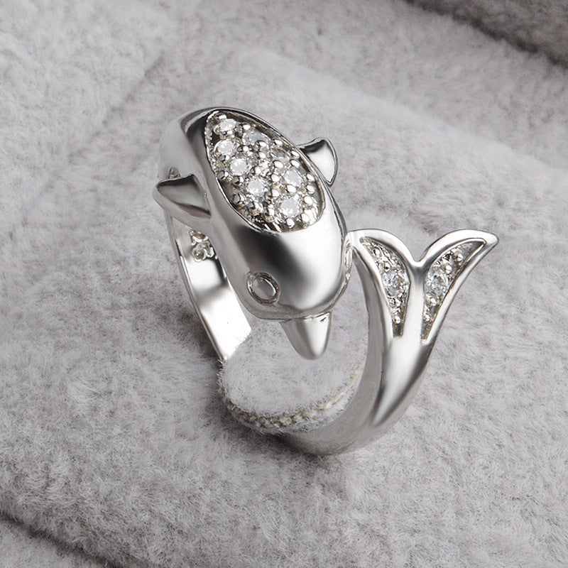 925 Silver Creative Dolphin Ring Adjustable Size