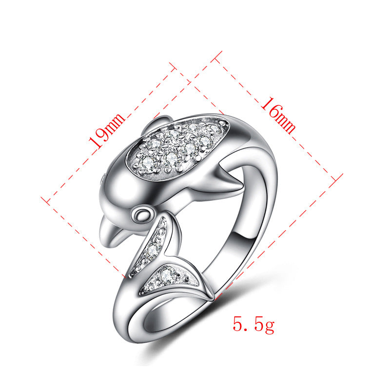 925 Silver Creative Dolphin Ring Adjustable Size