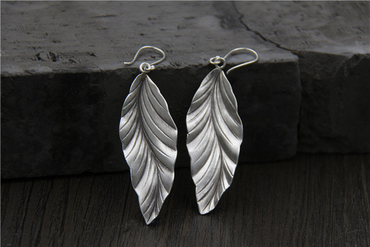 s925 sterling silver earrings temperament leaf earrings