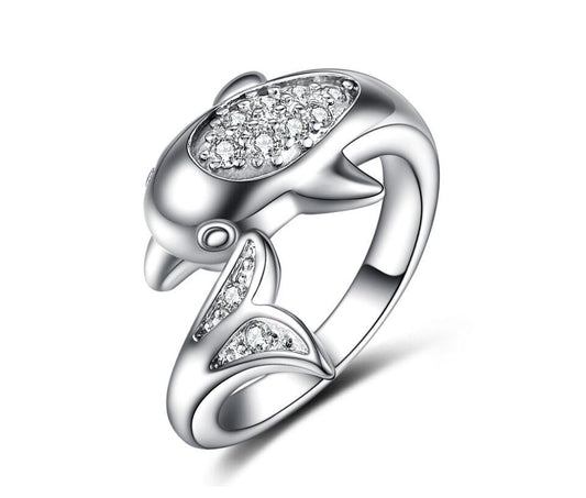 925 Silver Creative Dolphin Ring Adjustable Size