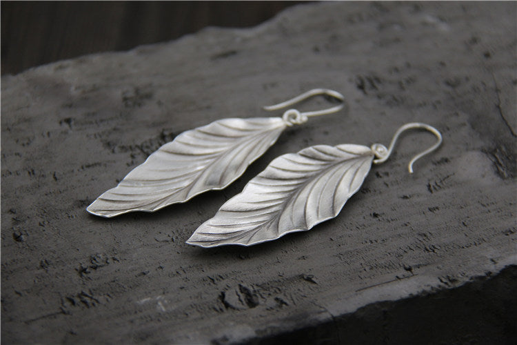 s925 sterling silver earrings temperament leaf earrings