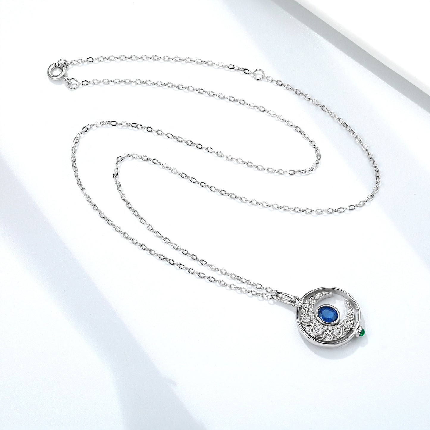 Rotate moon Sapphire Necklace