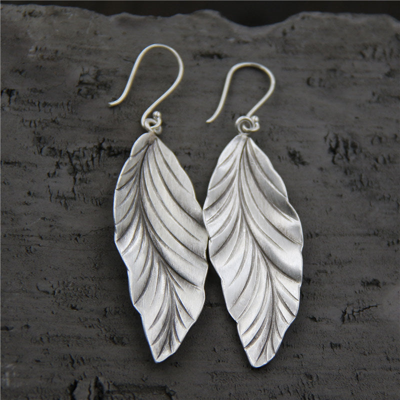 s925 sterling silver earrings temperament leaf earrings