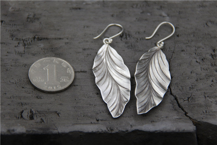 s925 sterling silver earrings temperament leaf earrings