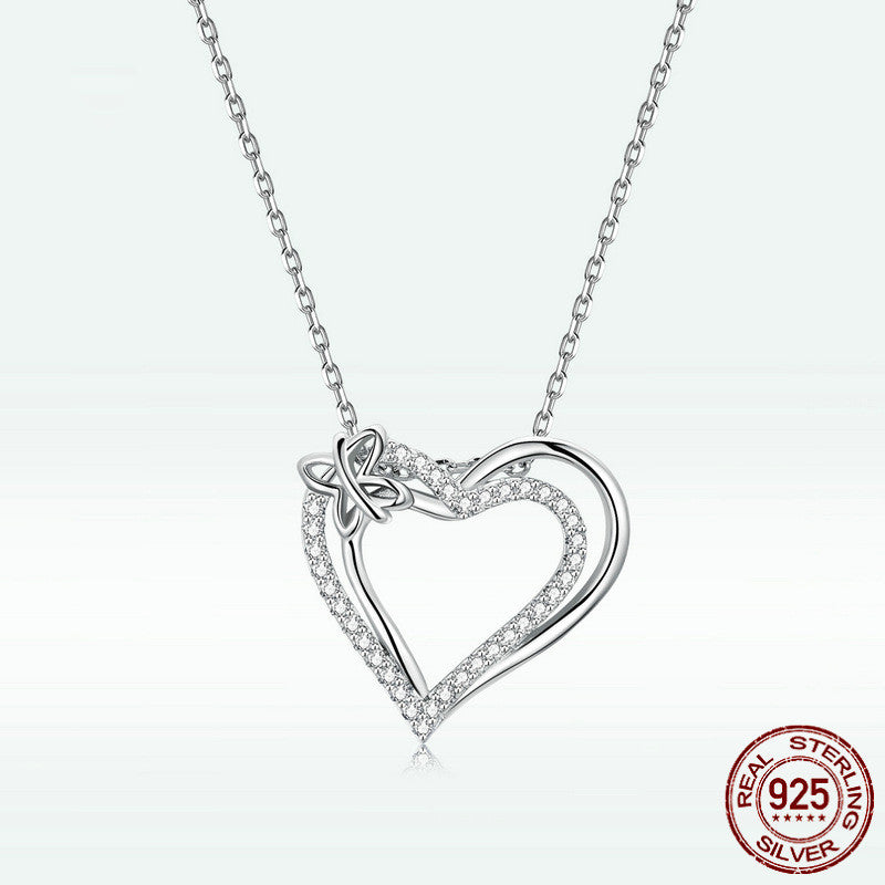 Simple Double Heart Sterling Silver Pendant Necklace