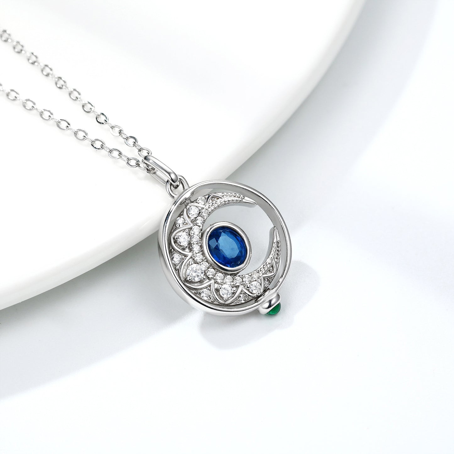 Rotate moon Sapphire Necklace