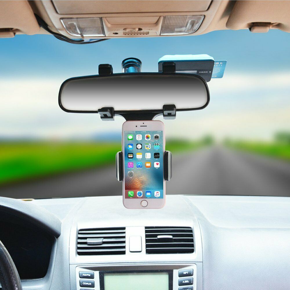 Car Rear View Mirror Mount Stand Phone Holder 360 Rotation