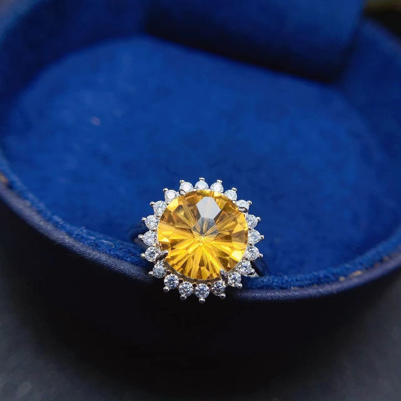 Factory Direct Sales Colored Gems Jewelry 925 Silver Electroplating 18K Inlaid Natural Fireworks Citrine Set Diamond