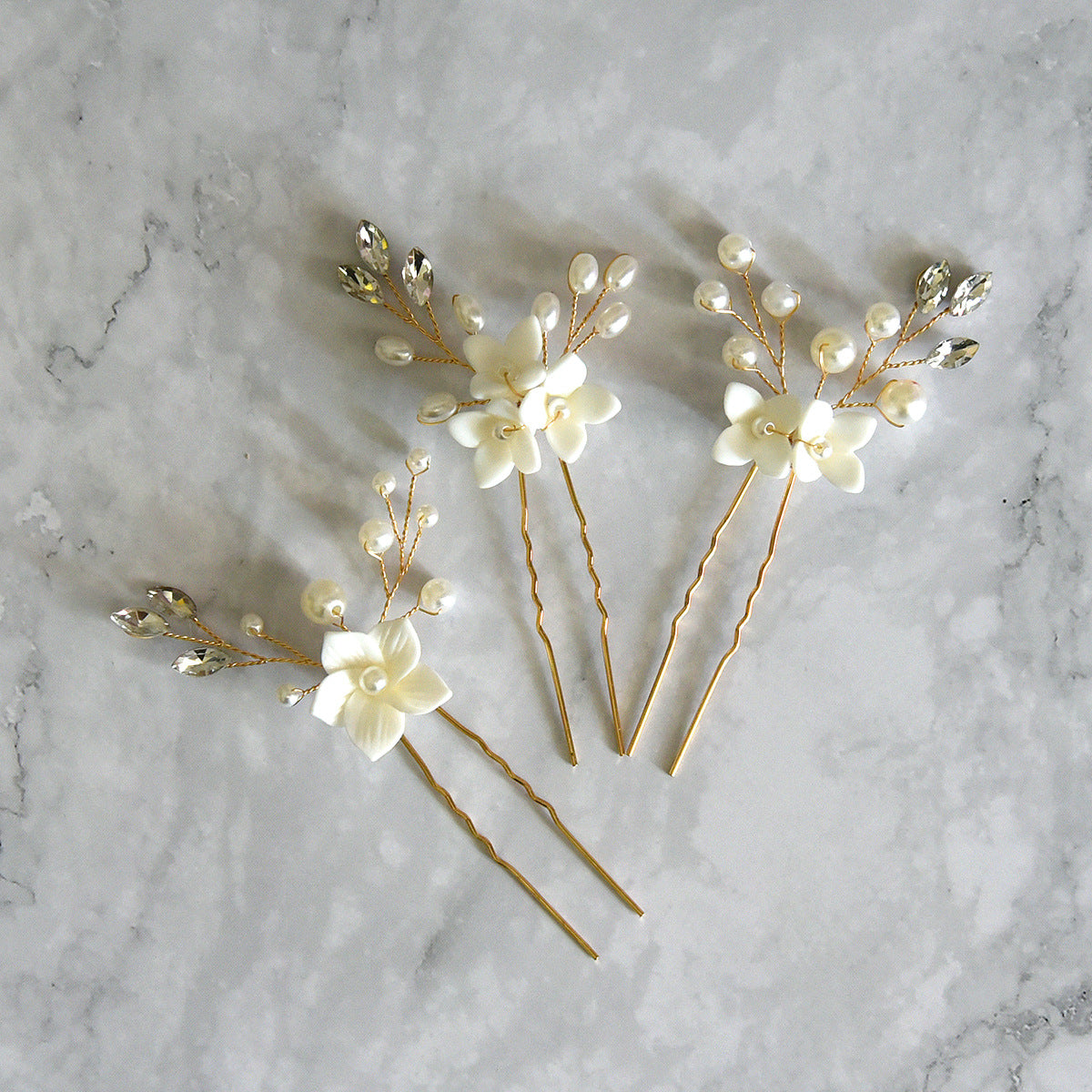 Three Sets Of White Flower  Hairpins