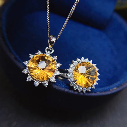 Factory Direct Sales Colored Gems Jewelry 925 Silver Electroplating 18K Inlaid Natural Fireworks Citrine Set Diamond