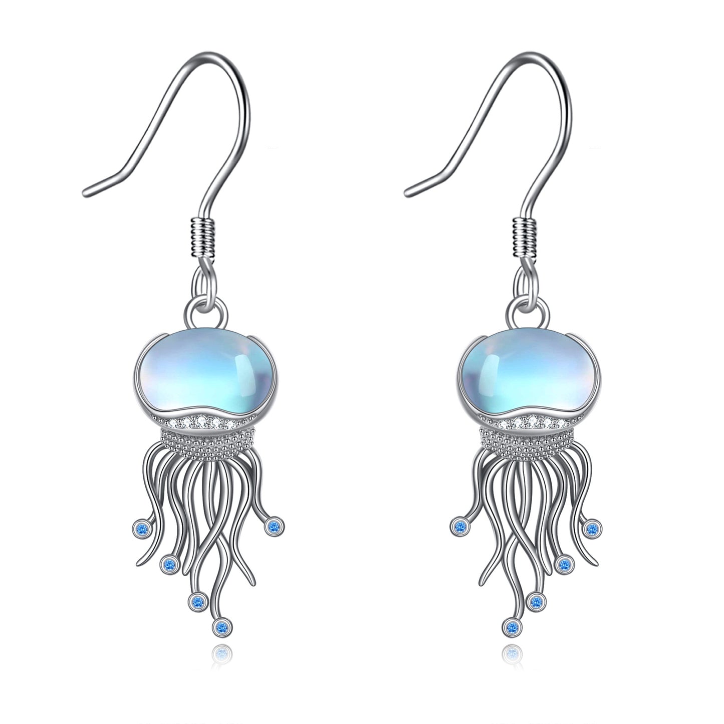 Sterling Silver Ocean Jellyfish Moonstone Dangle Earrings Jewelry Gifts for Women