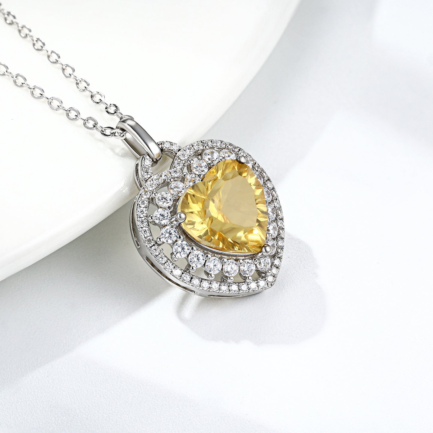 Natural Heart Shape Citrine Necklace Women's 925 Silver Full Set Exquisite Pendant