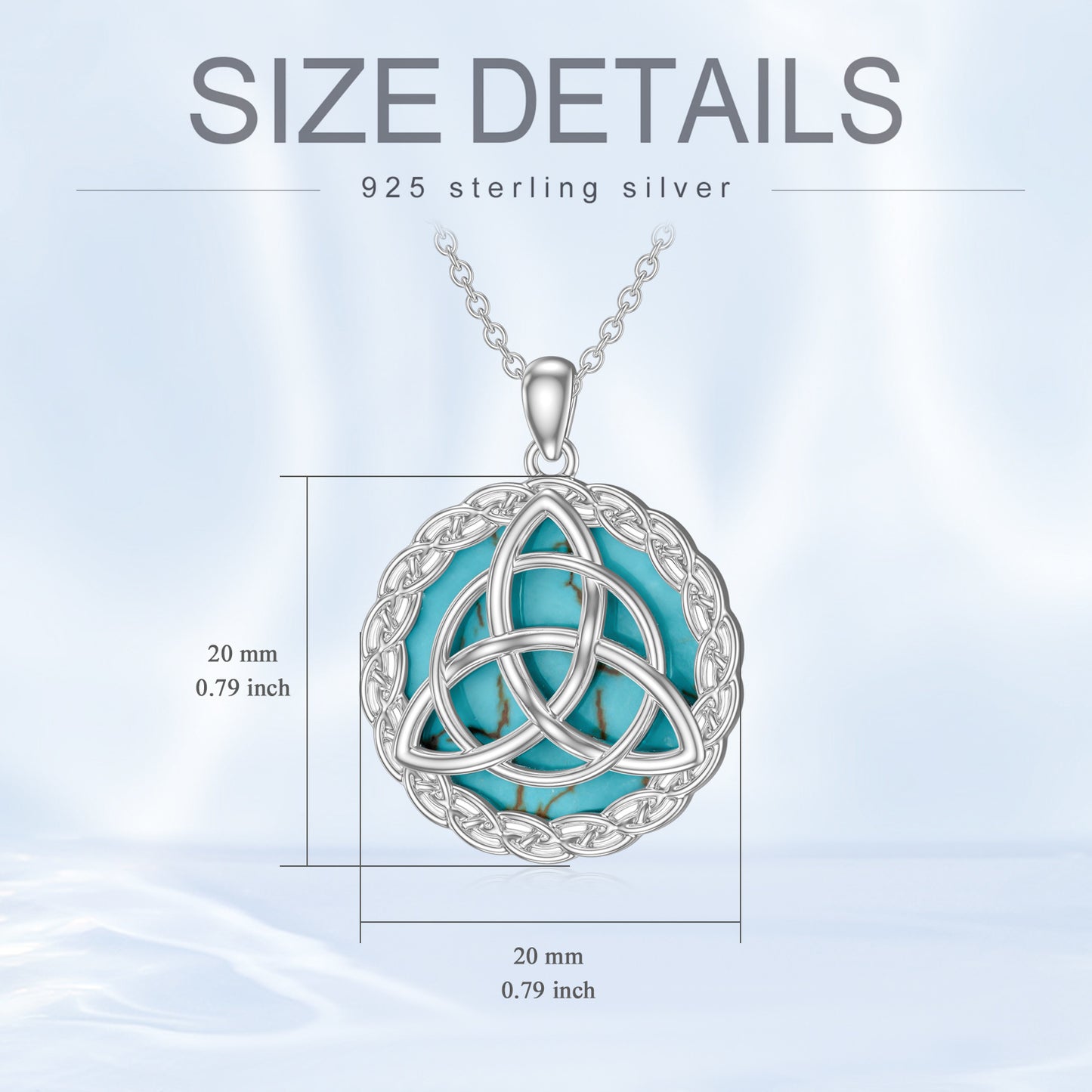 Celtic Necklace 925 Sterling Silver with Genuine Turquoise Trinity Knot Pendant Good Luck Irish Jewelry Gifts for Women