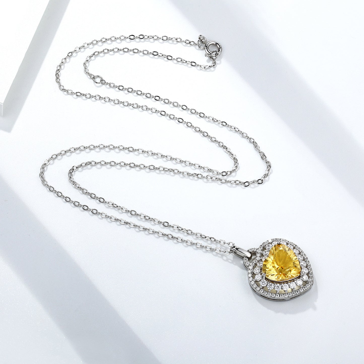 Natural Heart Shape Citrine Necklace Women's 925 Silver Full Set Exquisite Pendant