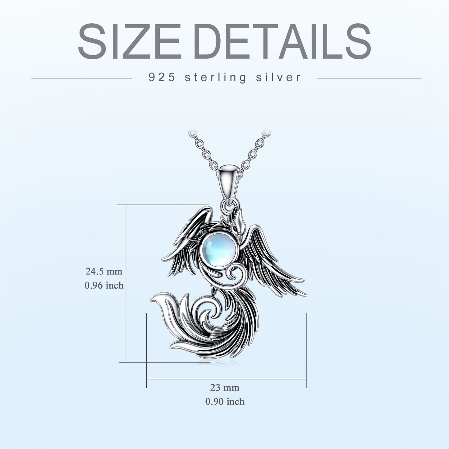 Moonstone Phoenix Necklace 925 Sterling Silver as Gifts for Women and Men