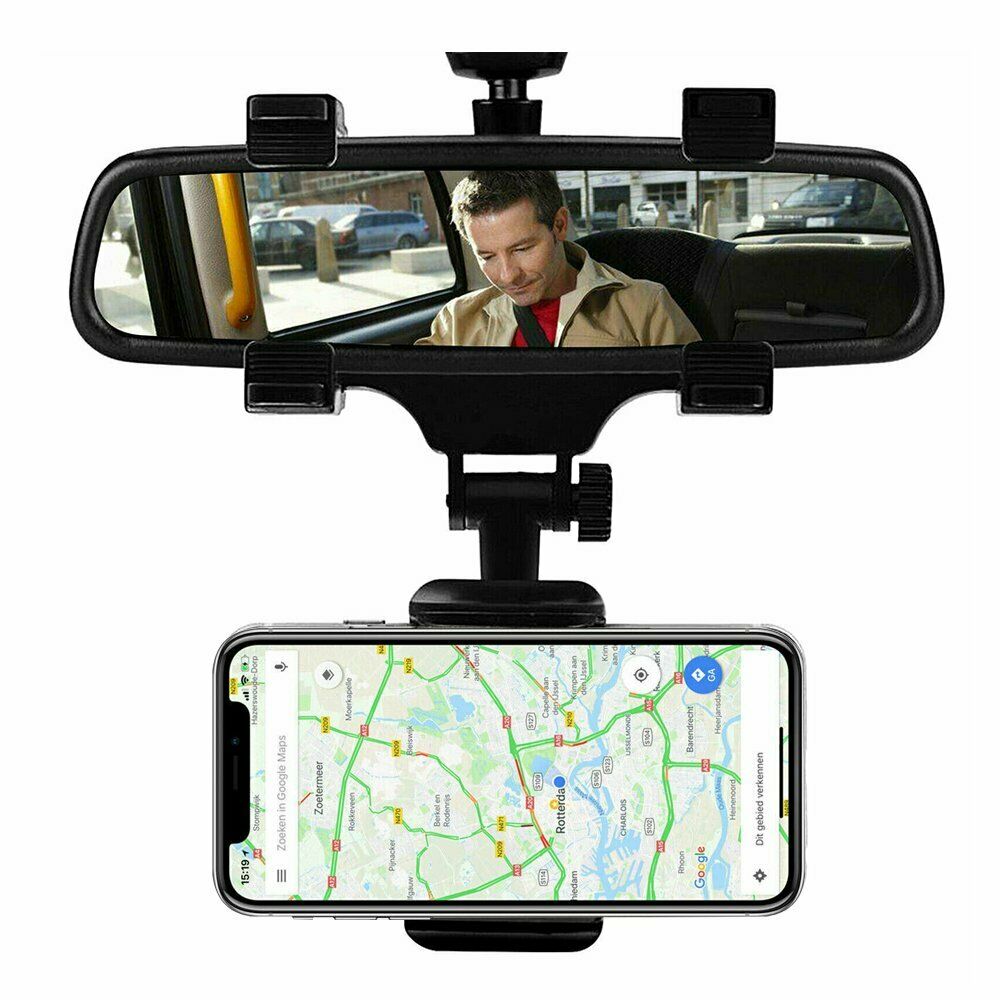 Car Rear View Mirror Mount Stand Phone Holder 360 Rotation