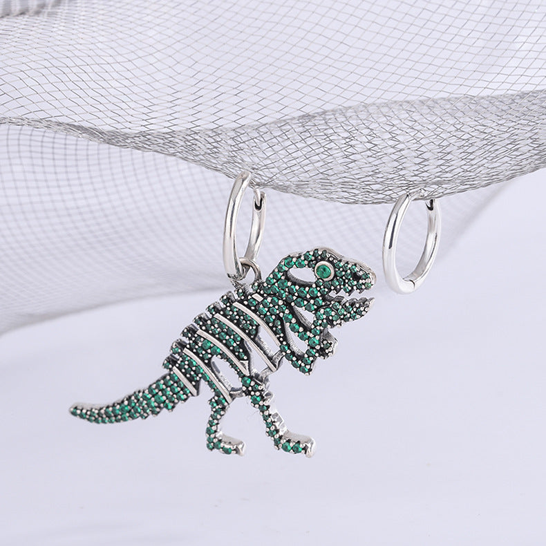 Green Diamond Dinosaur Earrings