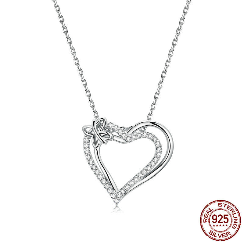 Simple Double Heart Sterling Silver Pendant Necklace