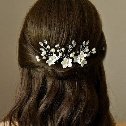 Three Sets Of White Flower  Hairpins