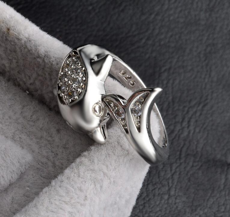 925 Silver Creative Dolphin Ring Adjustable Size