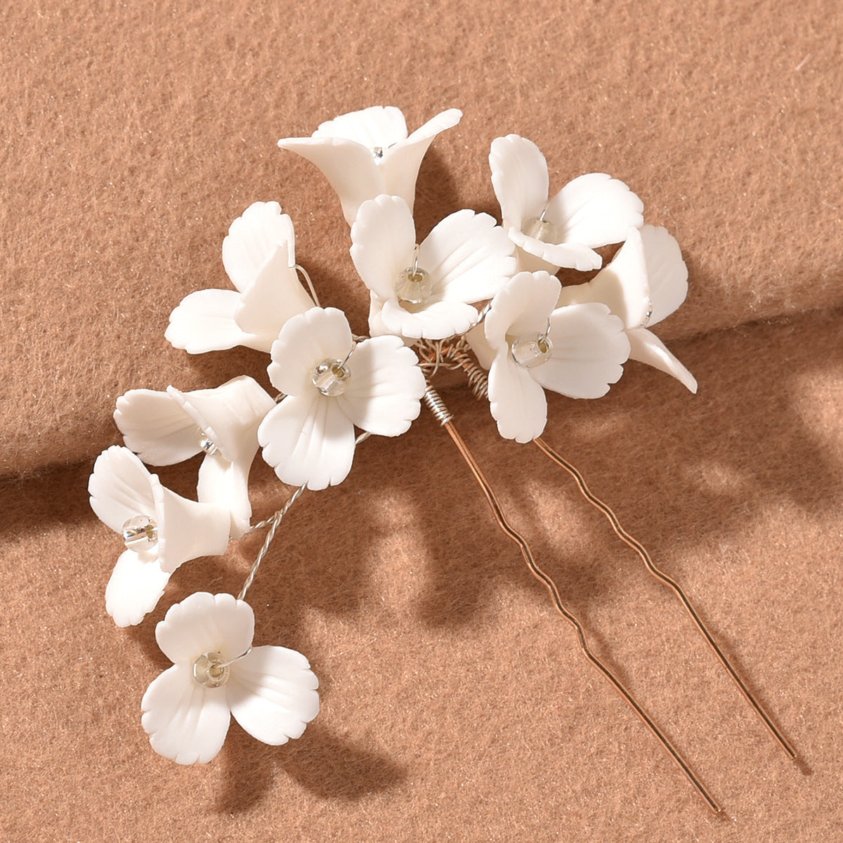 White 3D Flower Hairpin