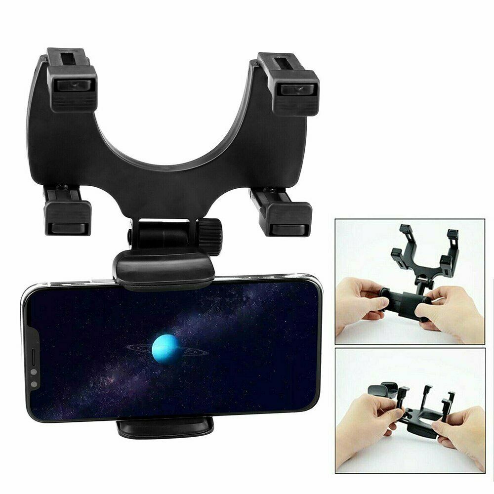 Car Rear View Mirror Mount Stand Phone Holder 360 Rotation