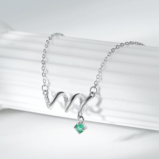 Fashion ECG Necklace Versatile Women's Jewelry Simple S925 Silver Set Emerald Pendant Collar Chain