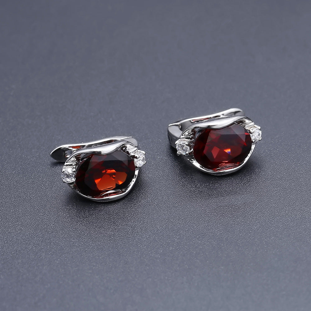 Natural Garnet Stud Earrings