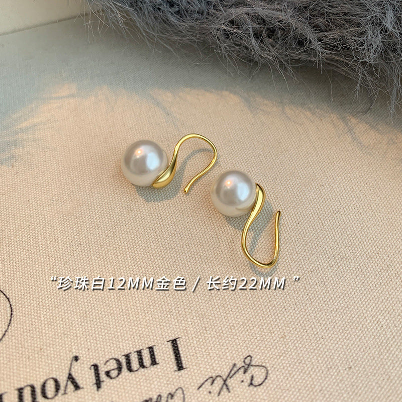 Silver Gray Pearl Stud Earrings S925 Silver Exquisite Ear Hook Premium Earrings