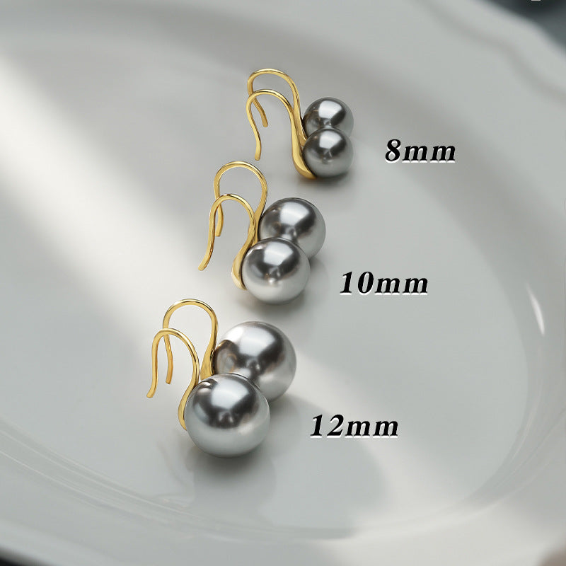 Silver Gray Pearl Stud Earrings S925 Silver Exquisite Ear Hook Premium Earrings