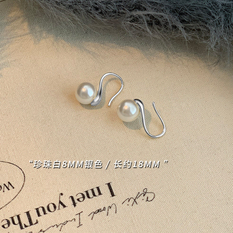 Silver Gray Pearl Stud Earrings S925 Silver Exquisite Ear Hook Premium Earrings