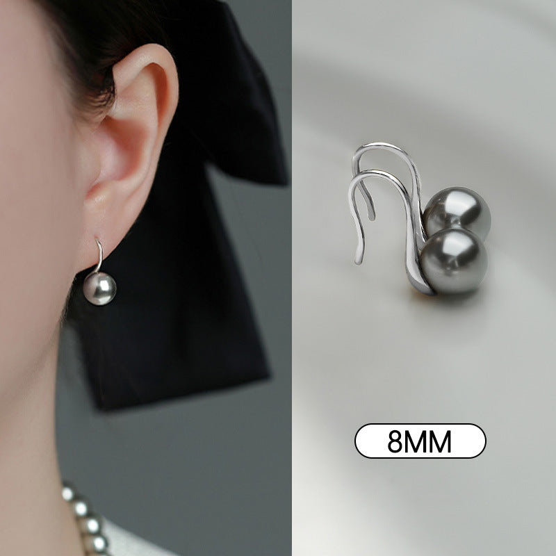 Silver Gray Pearl Stud Earrings S925 Silver Exquisite Ear Hook Premium Earrings