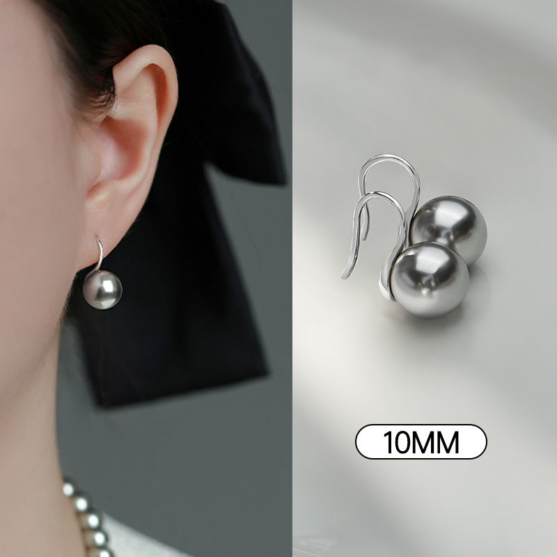 Silver Gray Pearl Stud Earrings S925 Silver Exquisite Ear Hook Premium Earrings