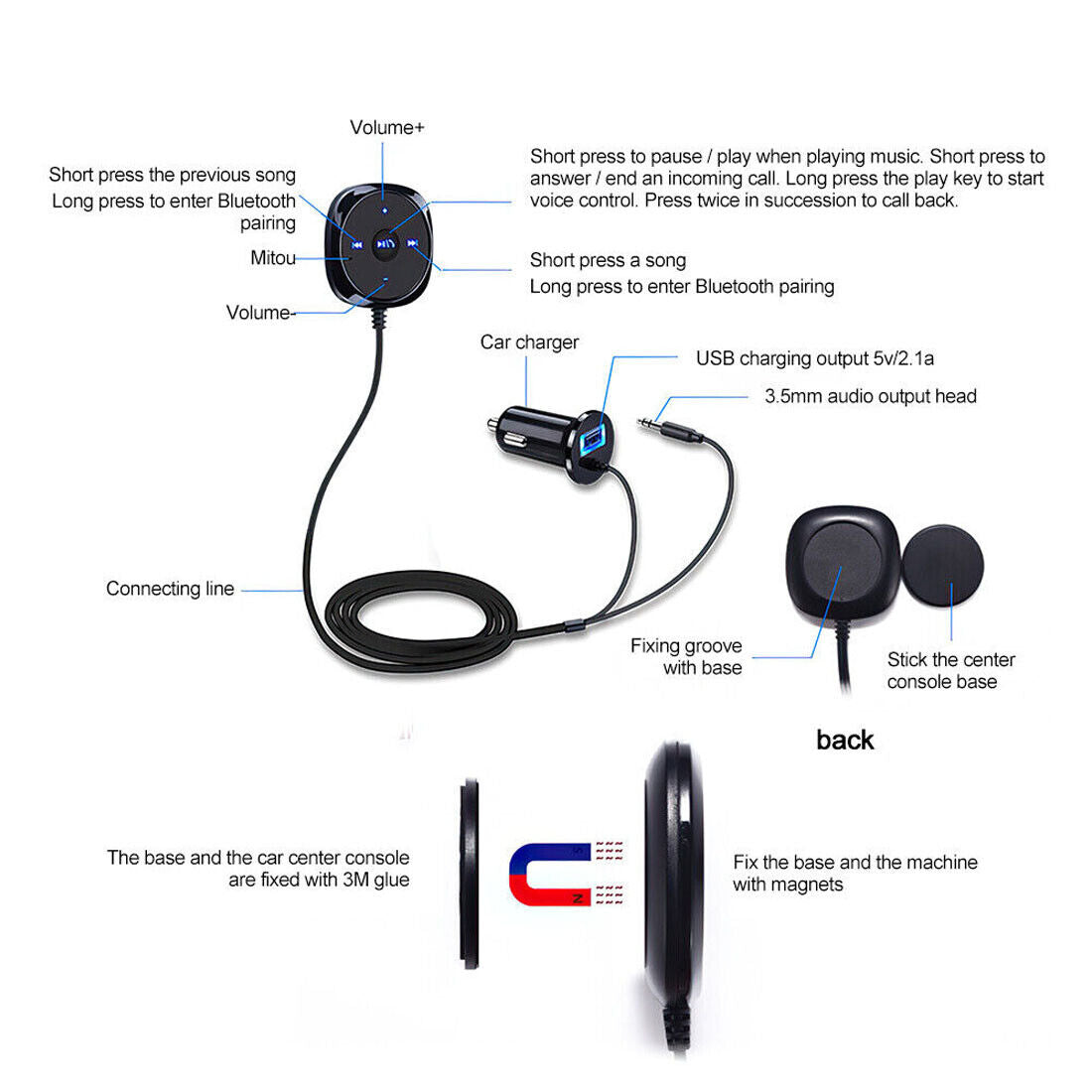 Bluetooth Wireless Receiver For Car Stereo Audio Speaker