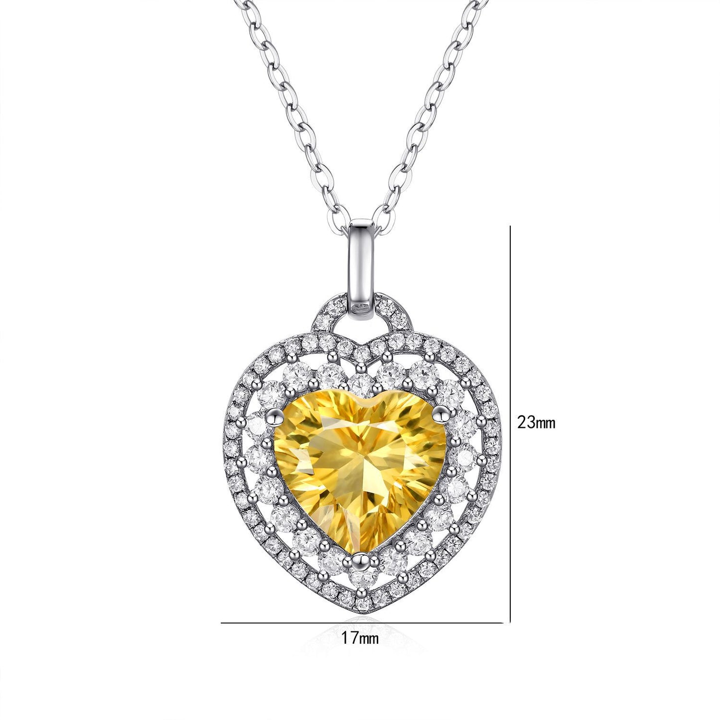 Natural Heart Shape Citrine Necklace Women's 925 Silver Full Set Exquisite Pendant