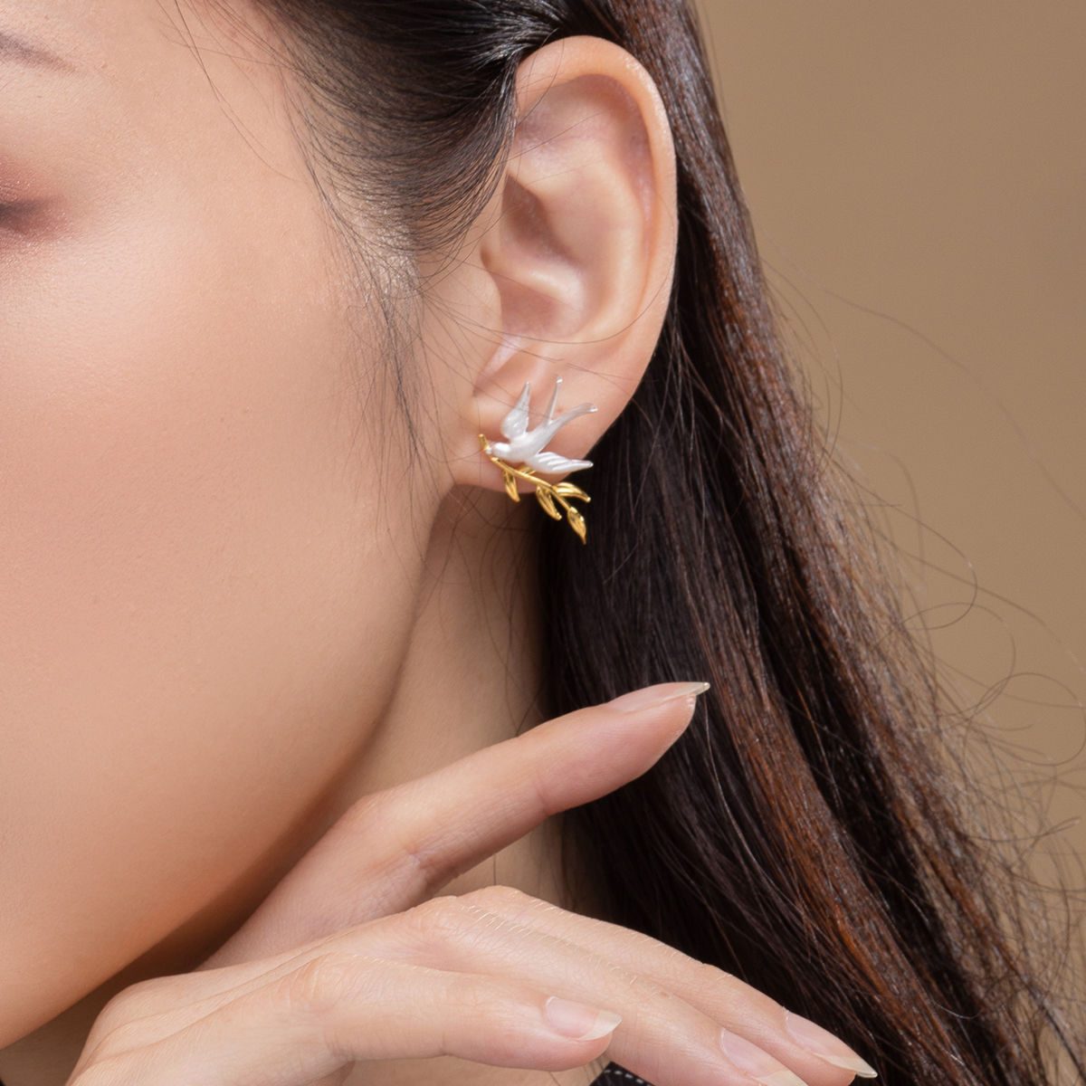 Swallow With Branch Earrings