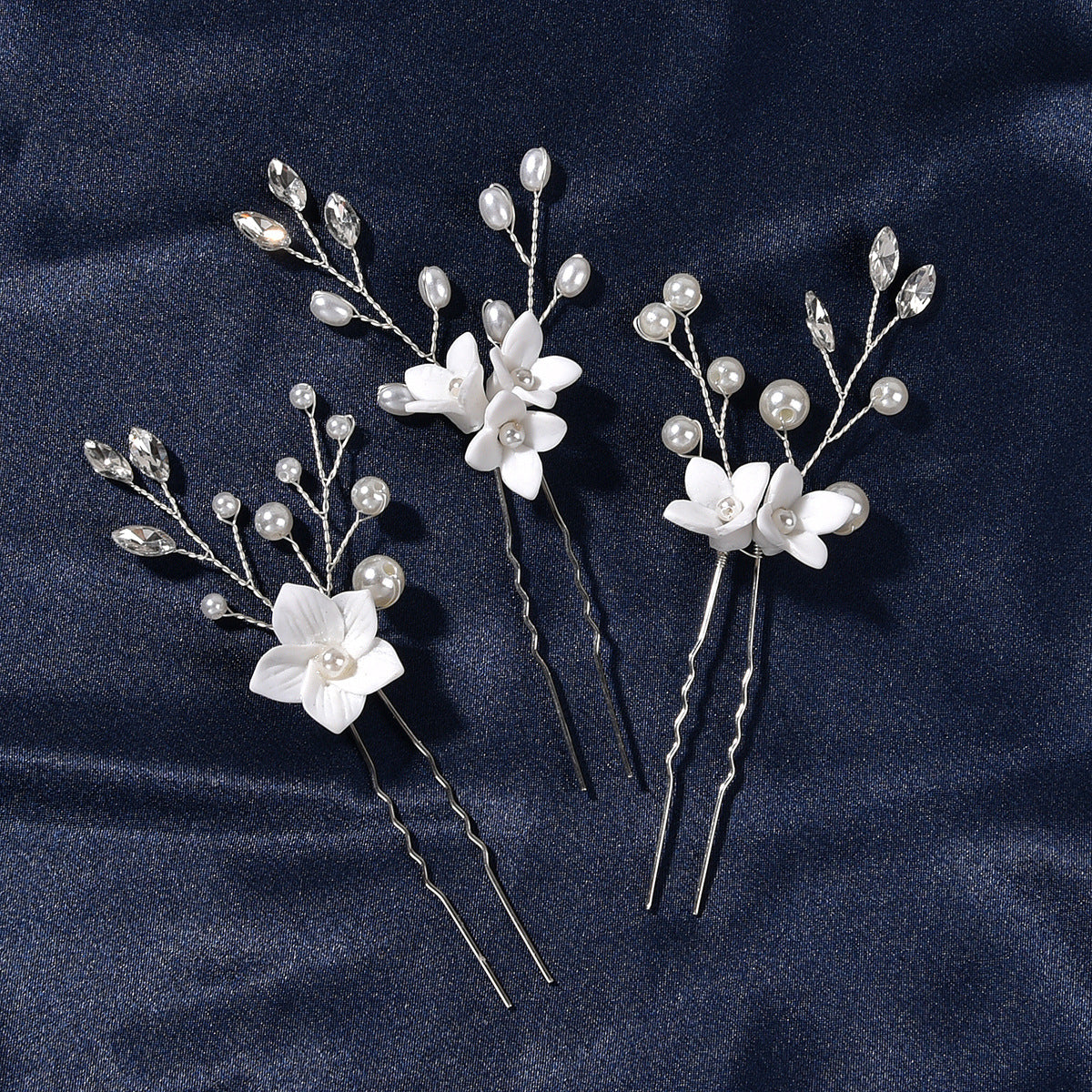 Three Sets Of White Flower  Hairpins