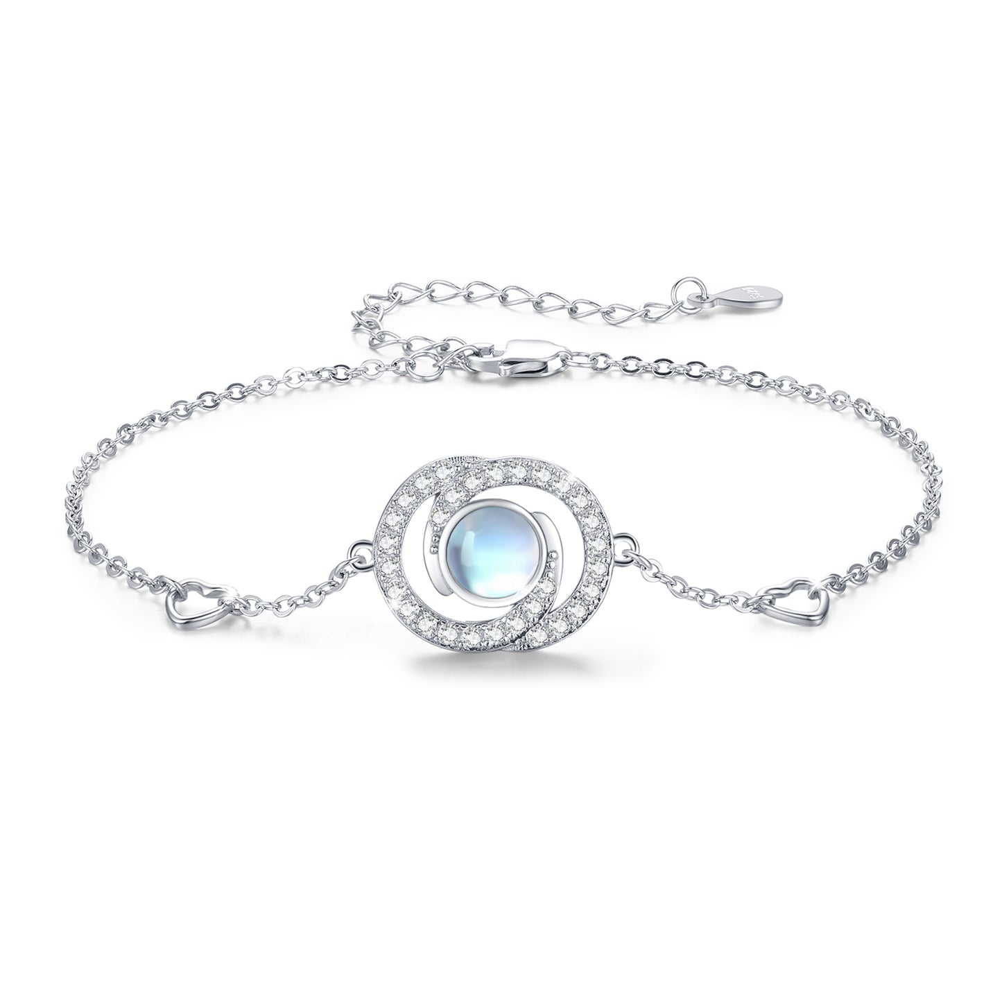 Sterling Silver Moonstone Infinity Symbol Heart Link Bracelet for Birthday Christmas