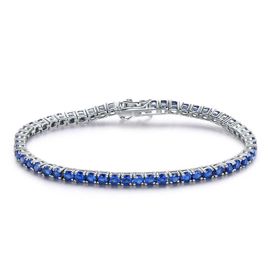 925 Sterling Silver Nano Sapphire Tennis Chain 30 Bracelet