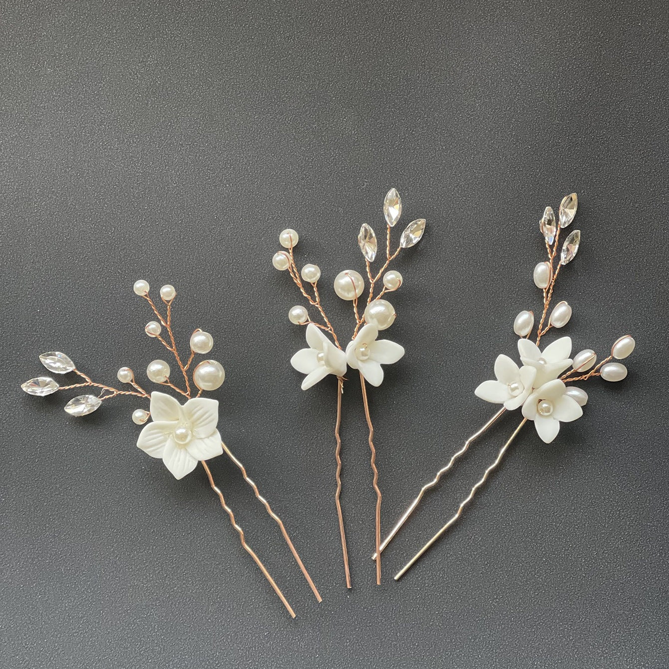 Three Sets Of White Flower  Hairpins