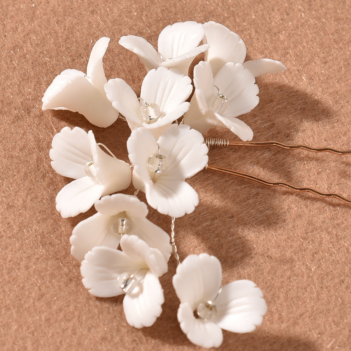 White 3D Flower Hairpin