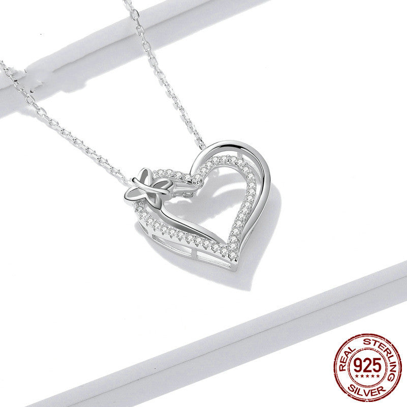 Simple Double Heart Sterling Silver Pendant Necklace