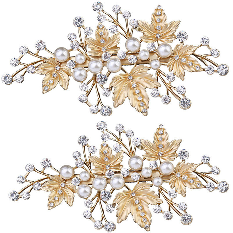 Leaf Crystal Pearl Hair Clip