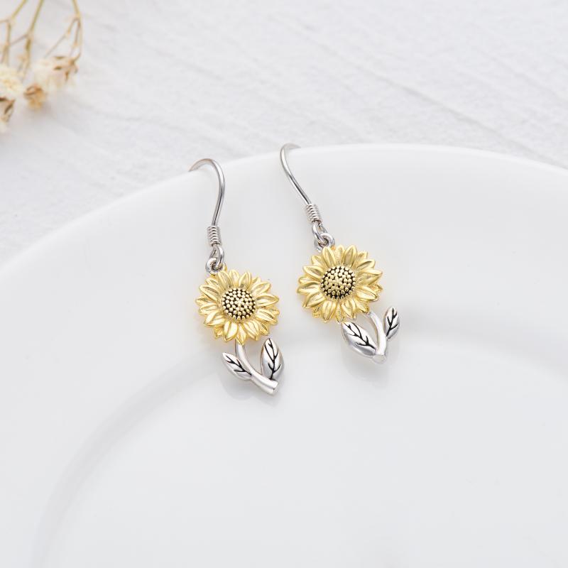 925 Sterling Silver Sunflower Dangle Earrings for Women Girls Teen